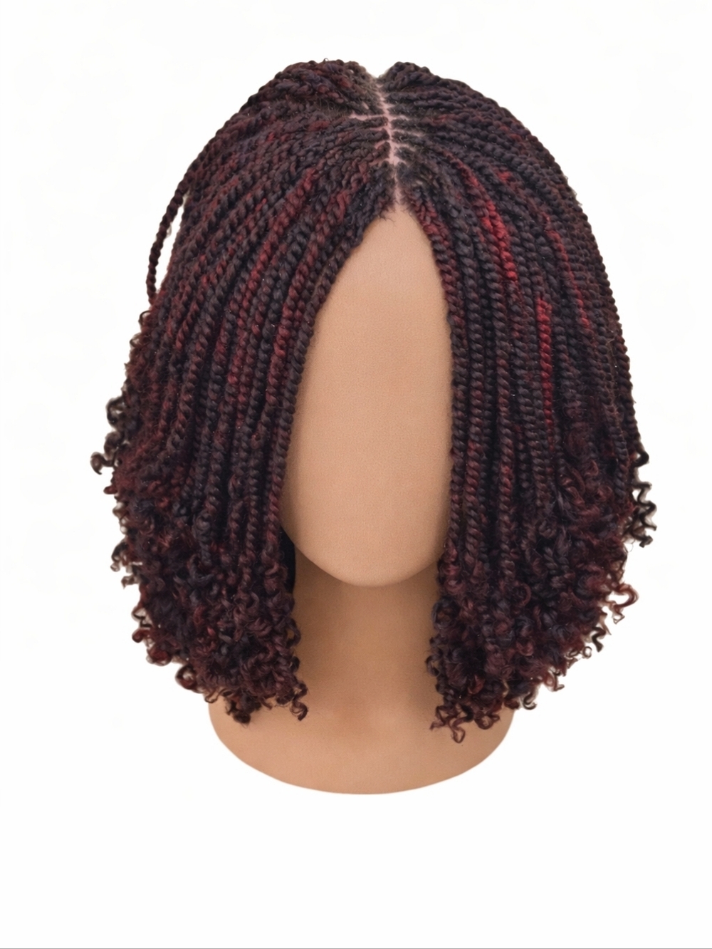 Braided Curly Bob Wig in Burgundy Blend – Natural-Look Style